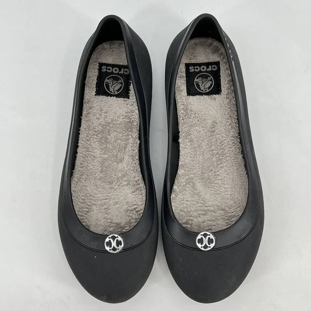 Crocs Mammoth Ballet Flats Dark Gray Faux Fur Women's Size 8